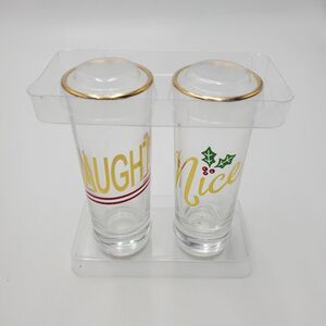 POTTERY BARN naughty & nice Christmas shot glass set